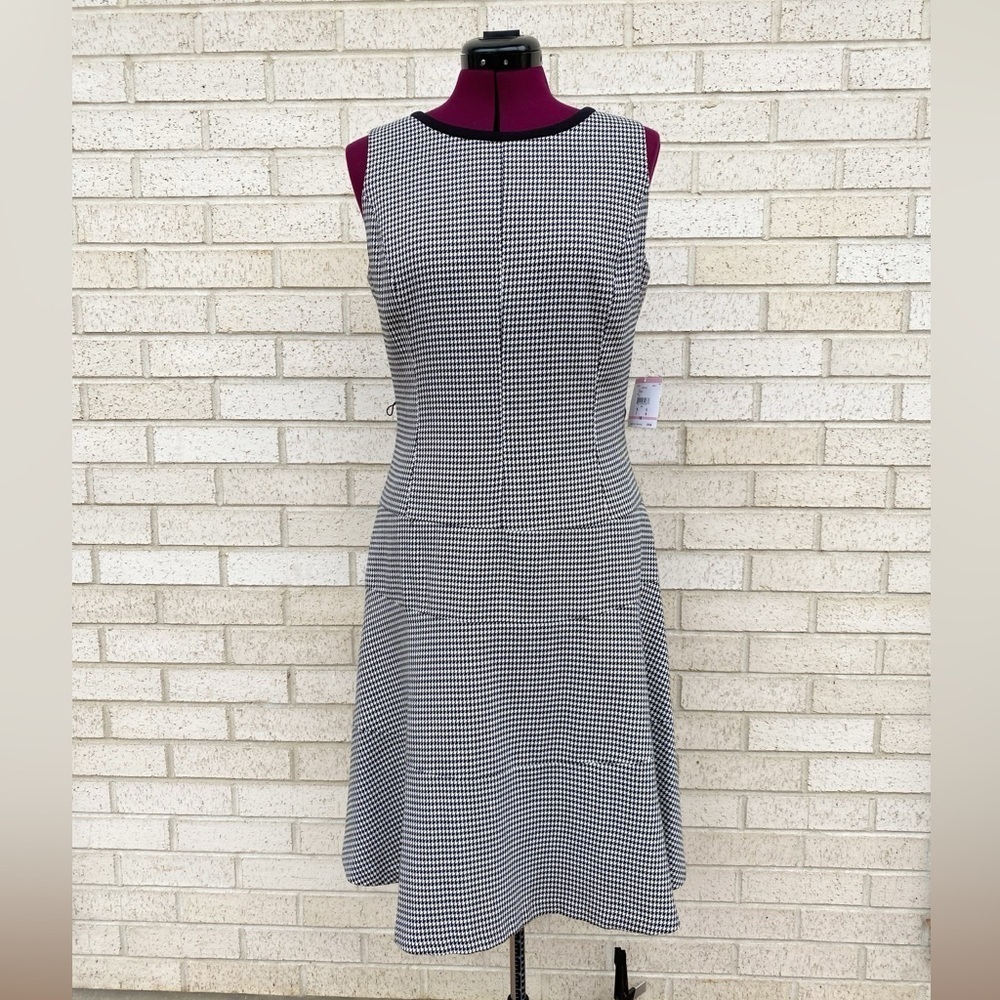 NWT Anne Klein Fit & Flare Dress Black & White Houndstooth Size 10